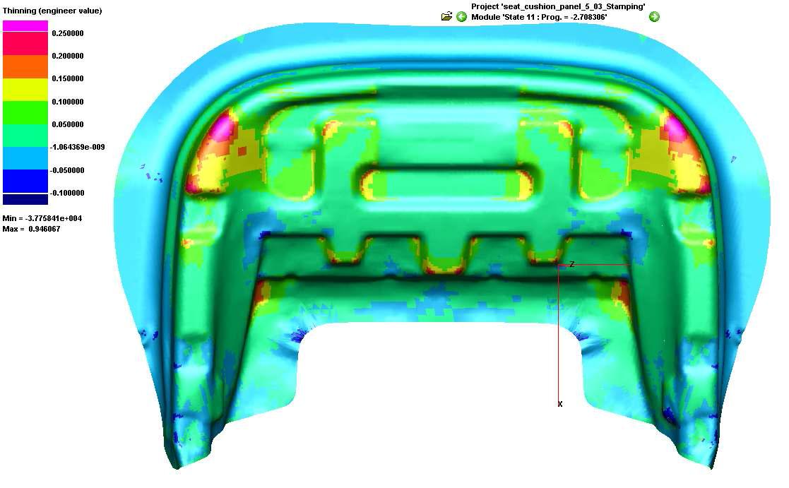 시트 쿠션 판넬의 판재 성형해석 결과(BHF=10ton)