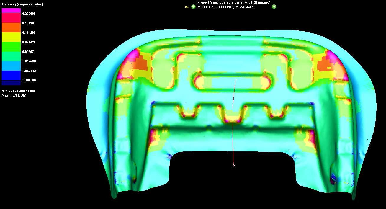 시트 쿠션 판넬의 성형(Stamping) 해석 결과