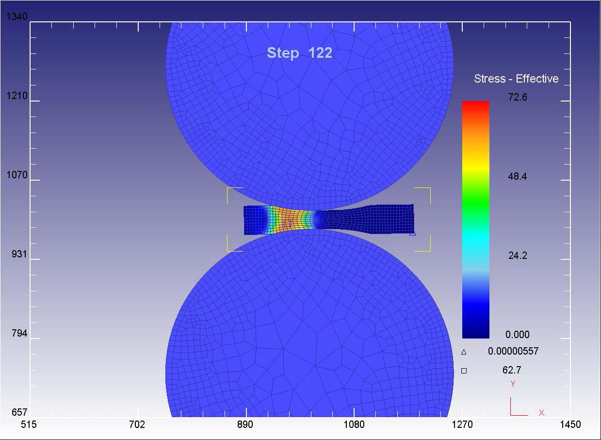 FEM simulation을 통한 열간압연간 두께층별 응력의 비교.