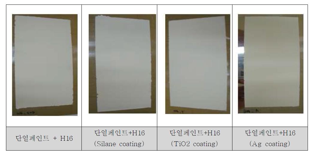 각 코팅제별 부착강도 시험