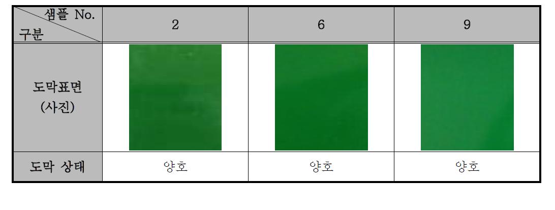PVDF를 사용한 녹색도료의 도막형성 상태