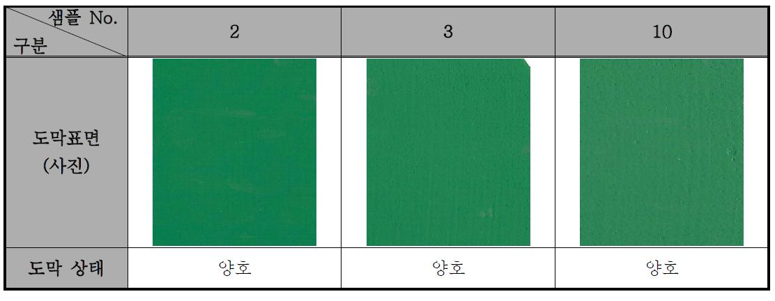 수용성 수지를 사용한 녹색도료의 도막형성 상태