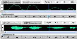 음성 데이터의 음성파 이미지 및 강세 곡선
