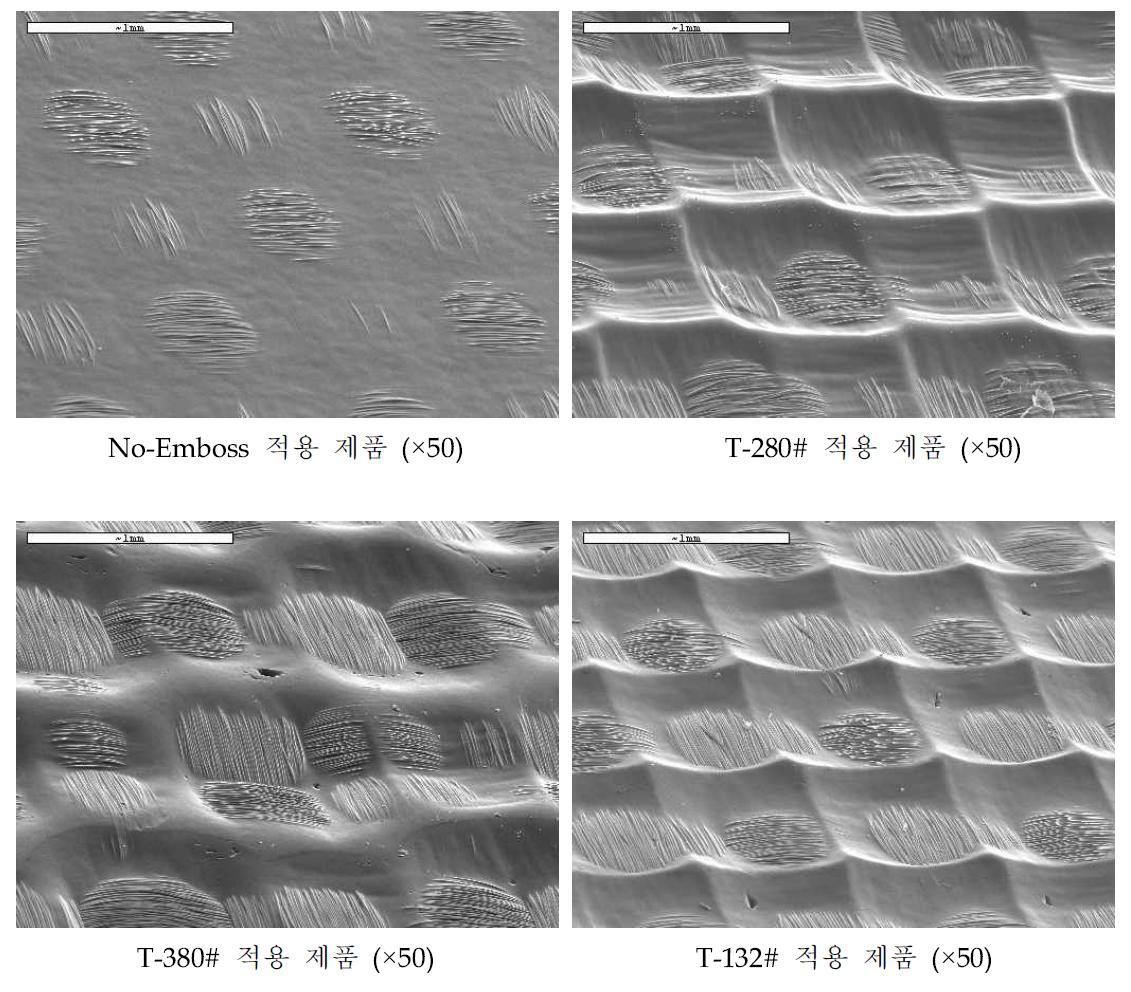 Emboss 패턴에 따른 복합재 표면 SEM 사진 (Tilting 60°)