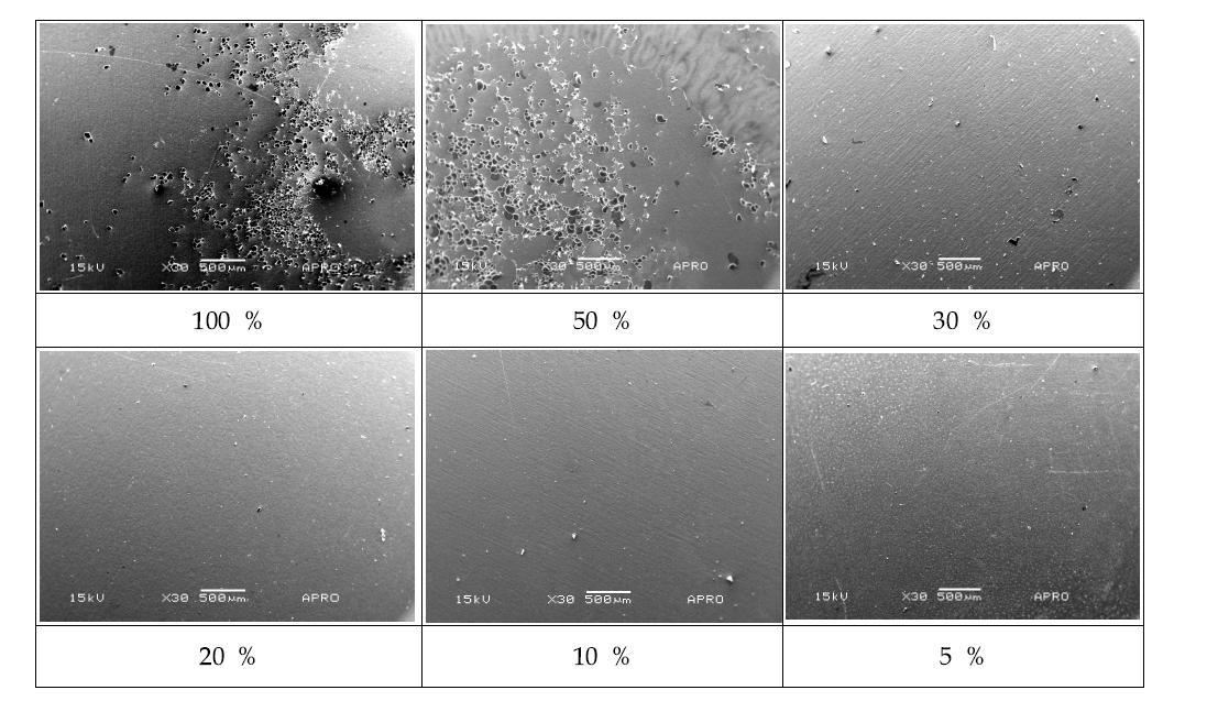 희석 농도별로의 표면미세사진