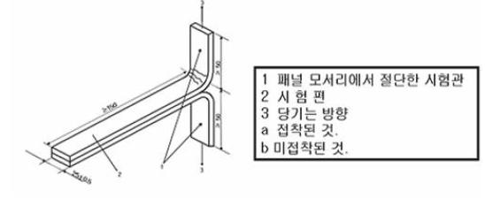 절단전의 박리실험 시편