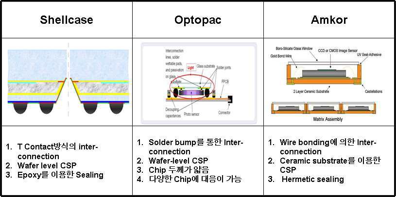 국내외 WLP 기업의 Packaging 기술의 비교