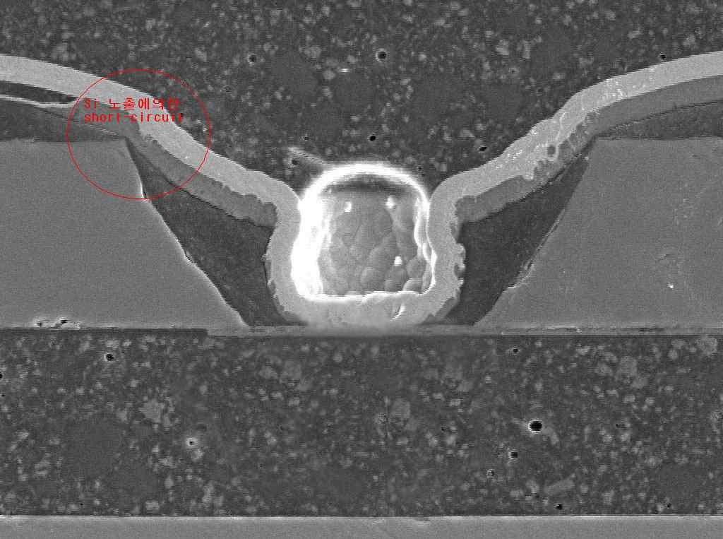 Si 와 Lead 의 short-circuit 문제발생 사진