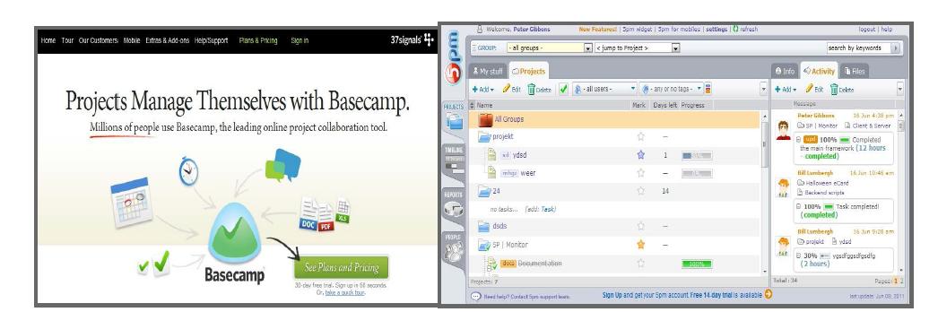 basecamp와 5pmweb 예시화면