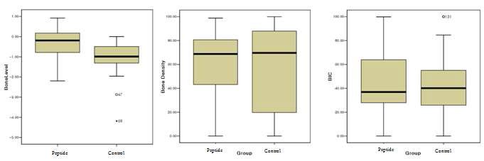 Bucco-lingual bone level, BIC on macrothread, and bone density on macrothread at 8 weeks after surgery.