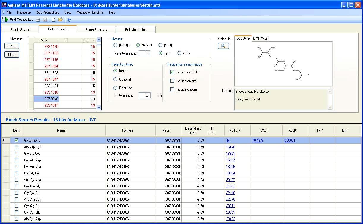 MS data process - Metlin DB를 이용한 검색