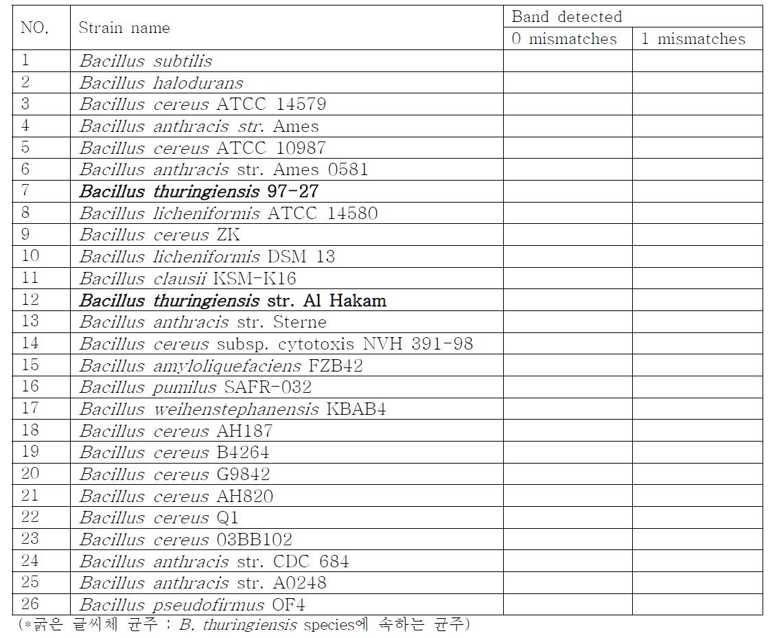 in silico PCR amplification results for primers BTJH-1F and BTJH-R