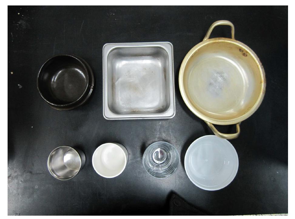 세척실험에 사용된 식기류들 (Kitchen utensils used for washing experiments)