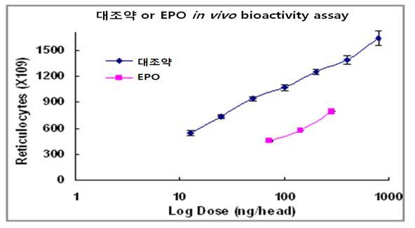 대조약과 EPO의 in vivo 생물학적 활성(semi-log plotting)