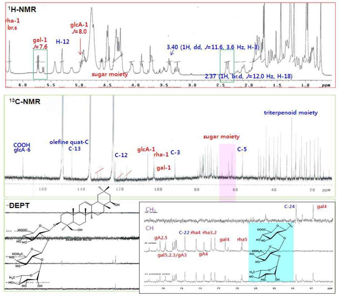 1H-NMR (400 MHz), 13C-NMR, and DEPT (100 MHz) spectra of soyasaponin I(pyridine-d5).