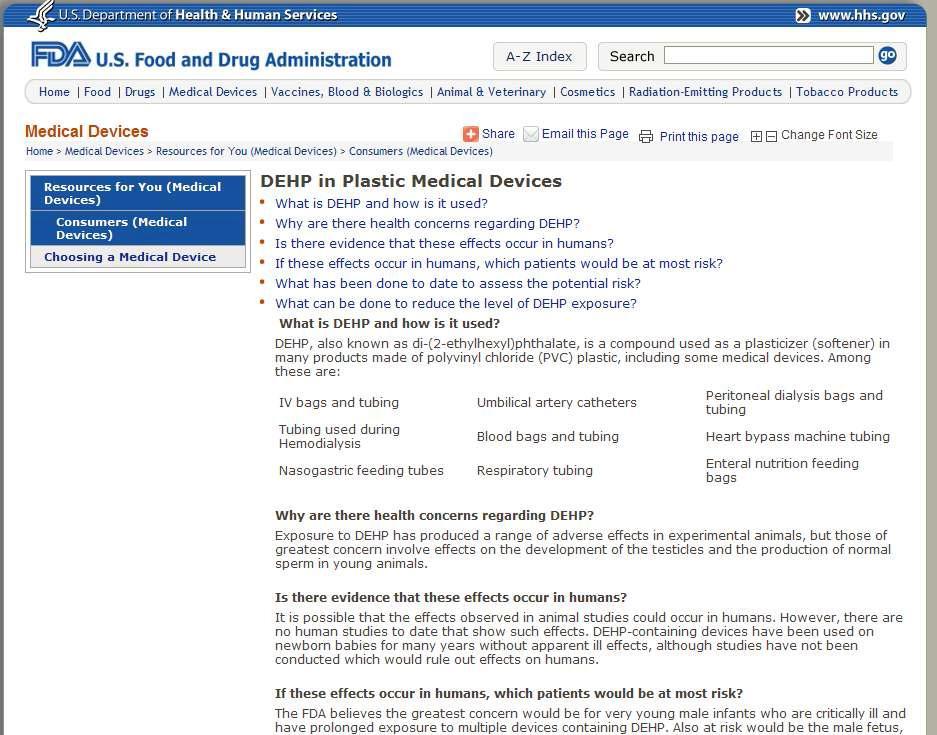 미국 FDA의 DEHP에 대한 권장사항
