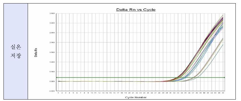 그림 32. 오염된 지하수(실온)의 시간 경과별 Realtime-RT-PCR 증폭 곡선