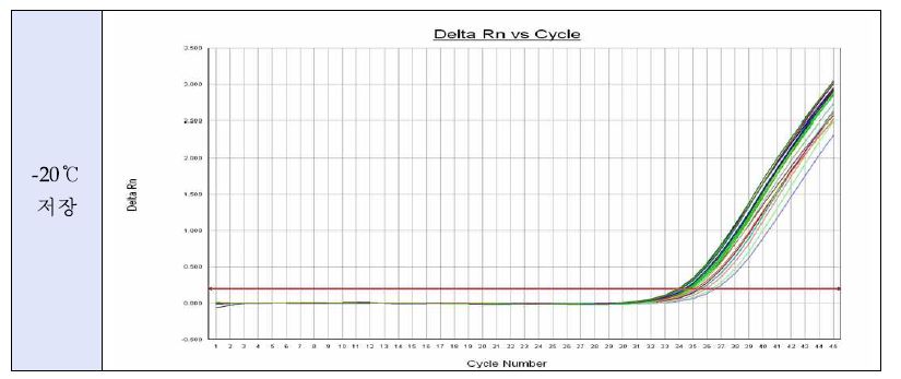 그림 36. 오염된 지하수(-10℃)의 시간 경과별 Realtime-RT-PCR 증폭 곡선