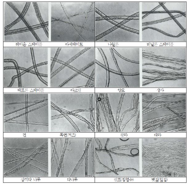 그림 53. 섬유류의 현미경 사진