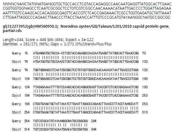 전남67(고유번호 학899) 시료로부터 검출된 GII형 노로바이러스 염기서열