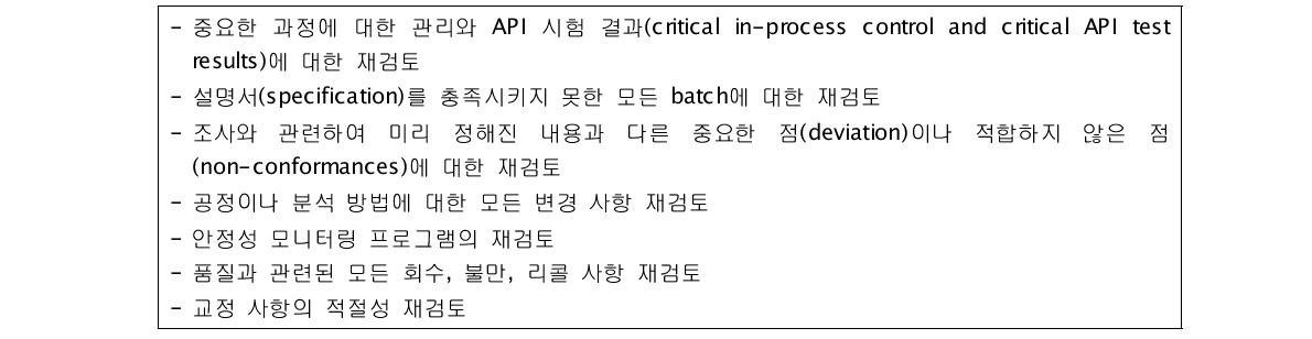 EMA 연간 품질평가 포함 최소기준