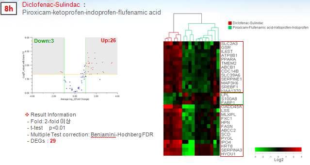 Diclofenac-Sulindac그룹에서의 유의발현유전자의 발굴 및 clustering 결과