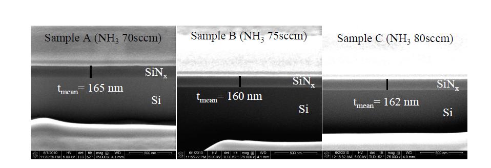 FIB를 이용한 공정 조건별 SiNx의 박막의 두께 측정