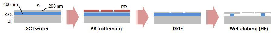 SOI 웨이퍼를 이용한 시험편 제조 공정