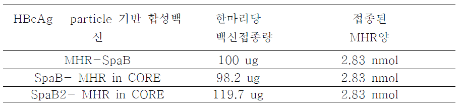 3차 동물 실험에 사용된 복합 백신의 접종량