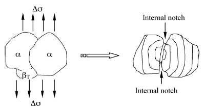 A schematic of primary grain boundary as a potential interior crack initiation site.[34-35]
