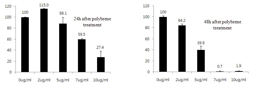 렌티바이러스의 효율적 도입을 위한 polybrene의 세포 독성 실험.