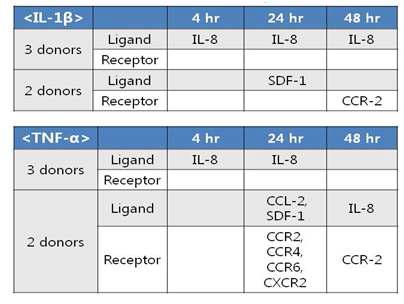 두 명이상 공여자의 MSC에서 증가한 chomokine 수용체 및 리간드