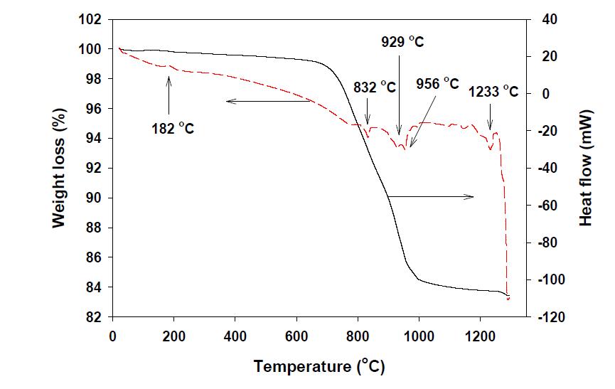 BCFN 전구체 분말의 TGA 분석결과
