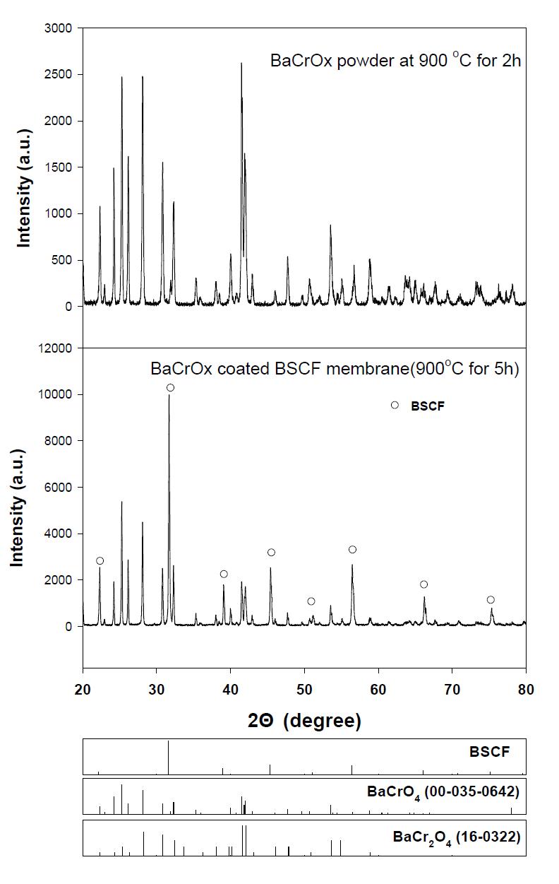 BaCrOx가 코팅된 BSCF 분리막의 XRD 분석결과