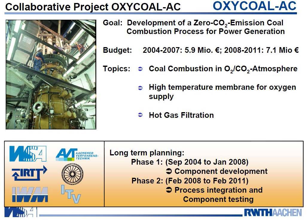 OXYCOAL-AC 프로젝트 개요 및 기간