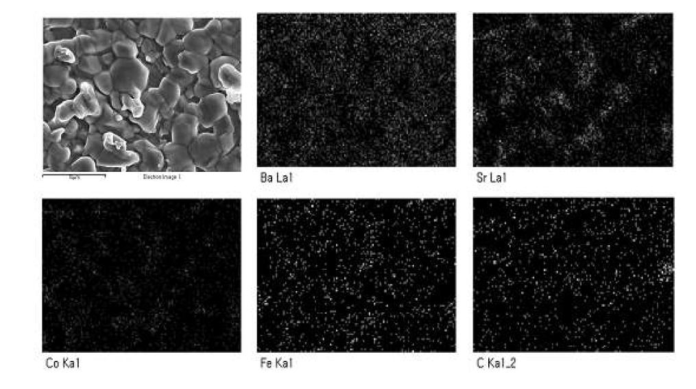 CO2 농도에 따른 산소투과 실험 후 BSCF 분리막의 mapping 분석결과