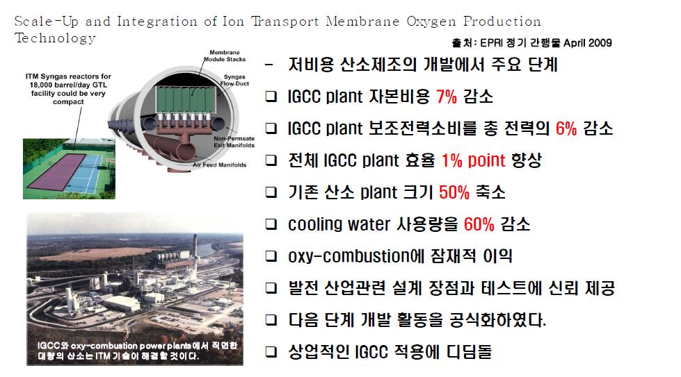 ITM 적용 IGCC Plant의 장점 소개 [5]