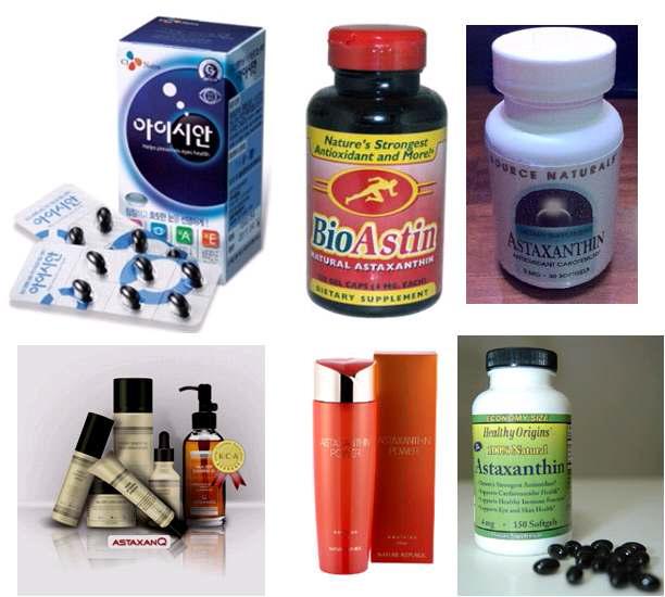 시중에 판매되고 있는 astaxanthin이 함유된 다양한 제품들.