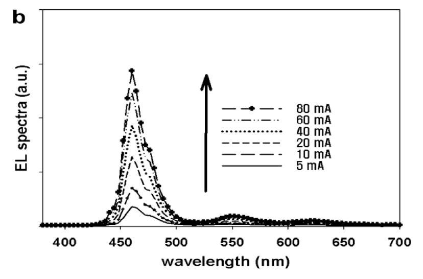 (b) 0.1wt% PMMA-녹색/적색 CdSe 발광 나노입자 형광체 백색 LED 스펙트럼