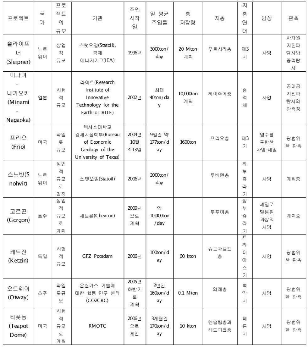 국외 계획 중이거나 실시중은 대염수층 저장의 예