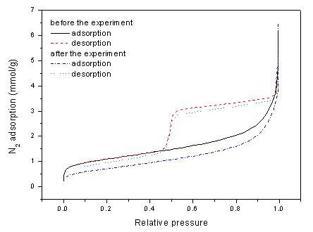 CO2 고압 흡착 실험 전후 Montmorillonite의 N2 흡착 결과 비교