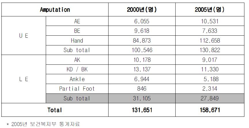 국내 절단 장애인 통계자료