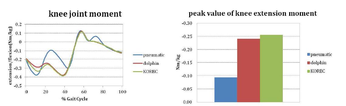 슬관절 굴곡/신전 모멘트 및 신전 모멘트 최곳값 차이 비교
