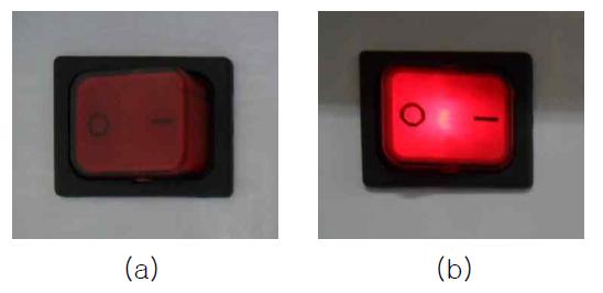 장부 기능 이상 진단기 시제품의 전원 스위치 (a)전원On (b)전원Off