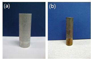 TiO2가 코팅된 Aluminum tube(a)와 SUS tube(b)