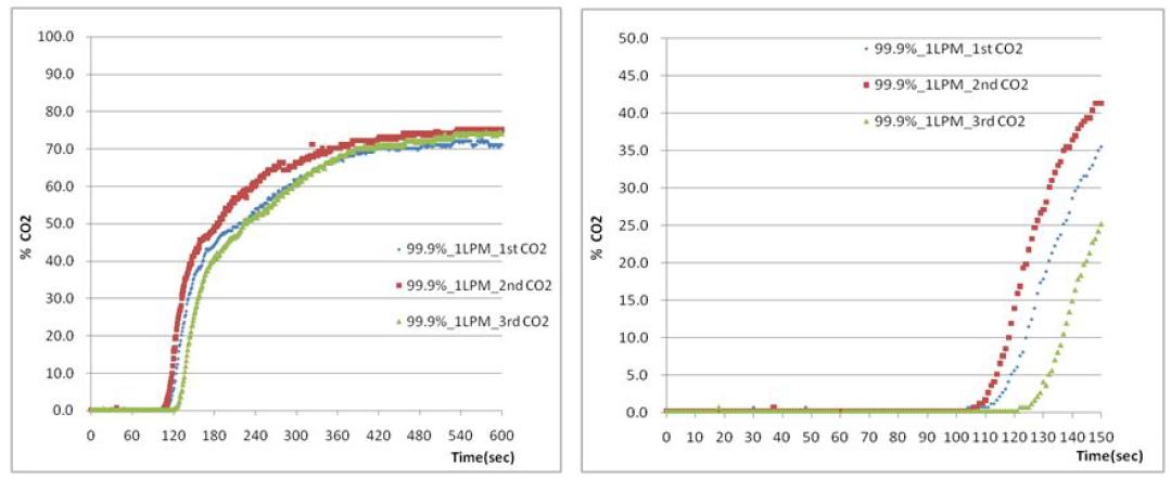 Break through curve of 1LPM CO2