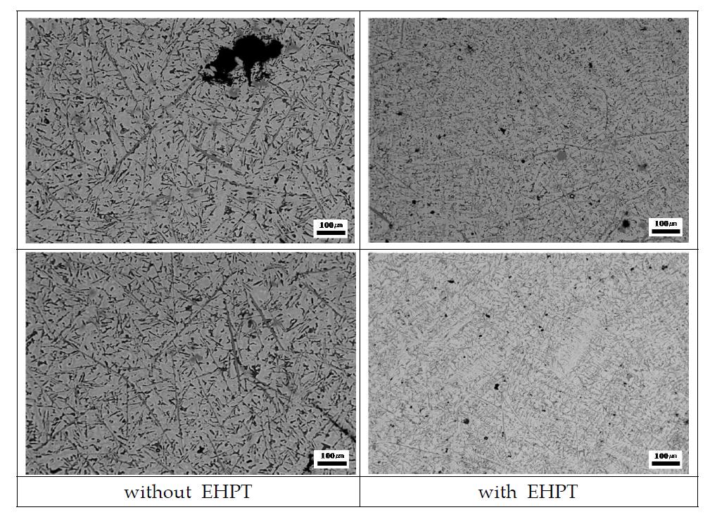1.9%Fe첨가된 Al-Si-Mg 합금에서 EHPT 처리 전.후 시험편의 미세조직