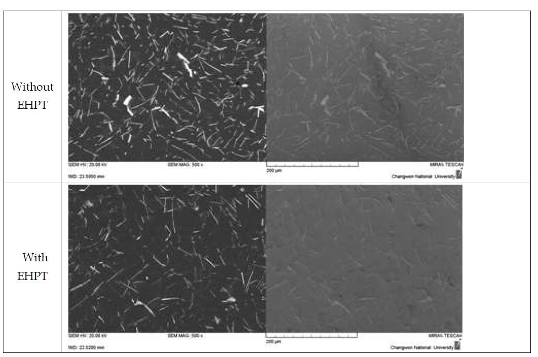 1.9%Fe 첨가된 357합금에서 EHPT 처리에 따른 Fe 형상 변화