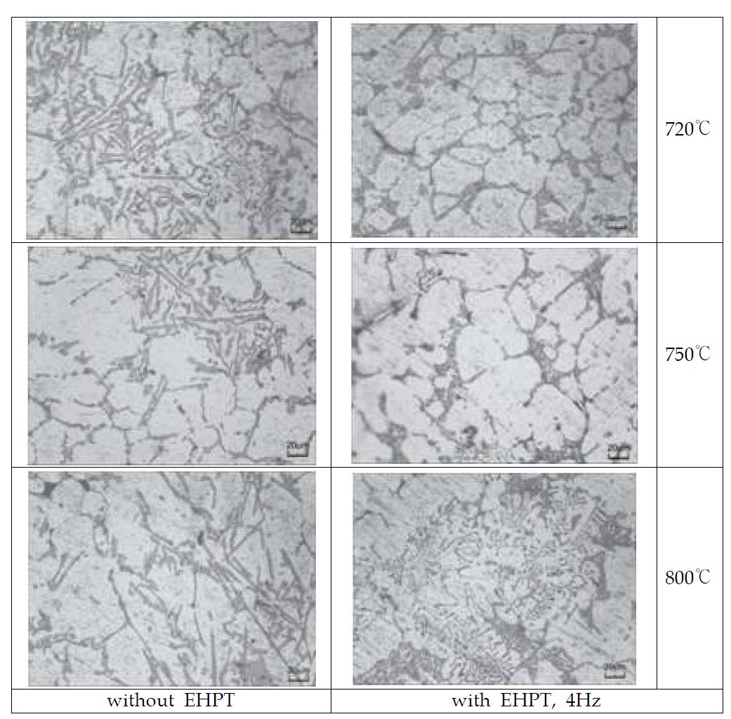 EHPT처리 온도별 357합금의 미세조직 변화