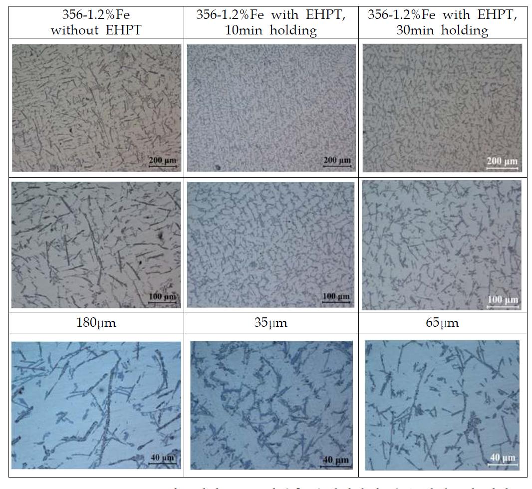 356-1.2%Fe합금에서 EHPT처리후 유지시간에 따른 미세조직 영향